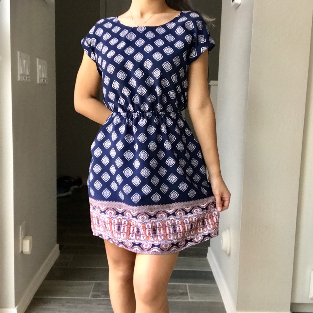 Patterned Casual Blue Dress